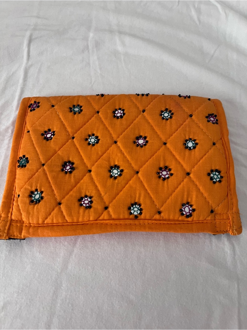 Orange Quilted Floral Embellished Wallet - Women Accessories